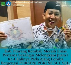LUAR BIASA”MEDALI EMAS PERTAMA PORSENI DI SOPPENG UNTUK PINRANG DI RAIH ANDI HARISUDDIN