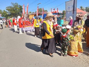 Meriahnya Lombah karnaval tingkat TK – Paud sekecamatan tarowang dalam memperingati HUT Kemerdekaan RI Ke – 79 thn