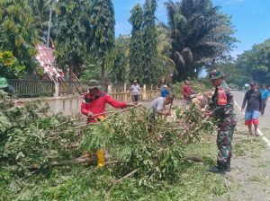 Jaga Lingkungan, Koramil 1427-02/Bambalamotu Lakukan Penebangan Pohon