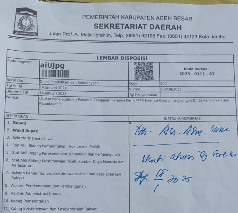 Diduga Pendaftaran Calon PPPK 2024 Disdik Aceh Besar Adanya Pelanggaran Administrasi