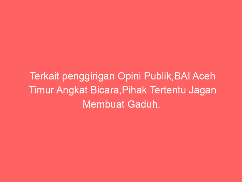 Terkait penggirigan Opini Publik,BAI Aceh Timur Angkat Bicara,Pihak Tertentu Jagan Membuat Gaduh. | NEWS TV Indonesia