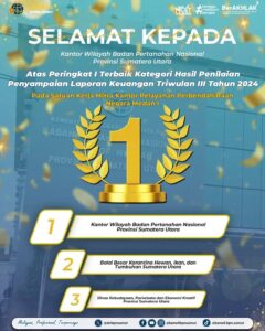 Kanwil BPN Sumatera Utara Raih Juara Terbaik I dalam Penyampaian Laporan Keuangan Triwulan III Tahun 2024