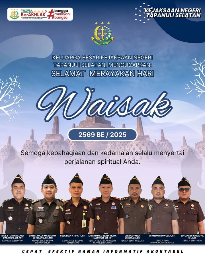 Kejari Tapanuli Selatan Ucapkan Selamat Hari Raya Waisak 2569 BE/2025: Wujudkan Harmoni dalam Keberagaman | NEWS TV Indonesia