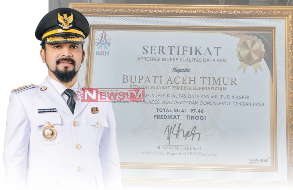 Aceh Timur Masuk Kategori Tinggi dalam Indeks Kualitas Data ASN, Bupati Al-Farlaky Terima Sertifikat Apresiasi | NEWS TV Indonesia
