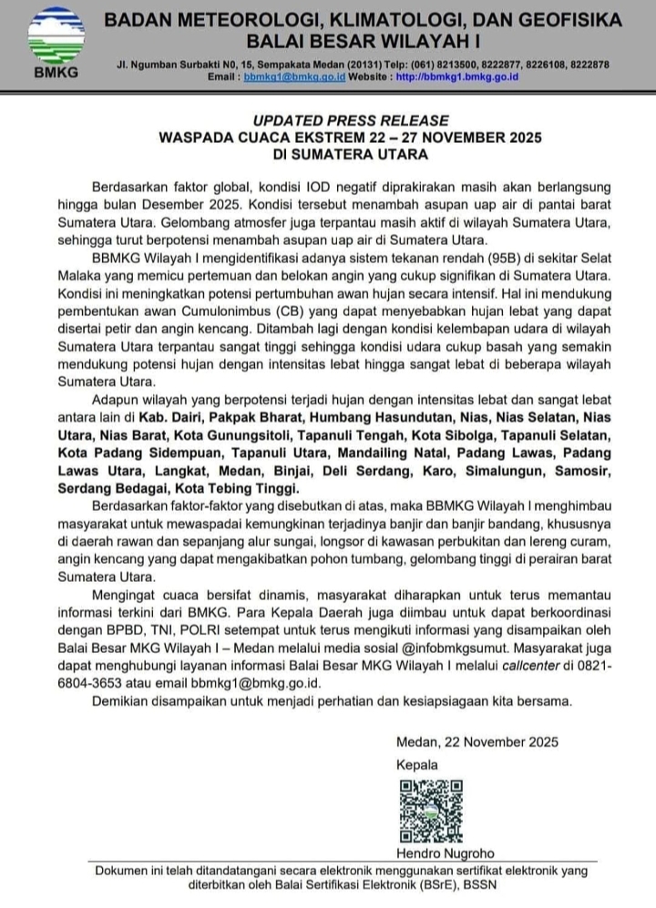 Hujan Sangat Lebat Ancam Sumut, BMKG Imbau Kewaspadaan Hingga 27 November 2025 | NEWS TV Indonesia