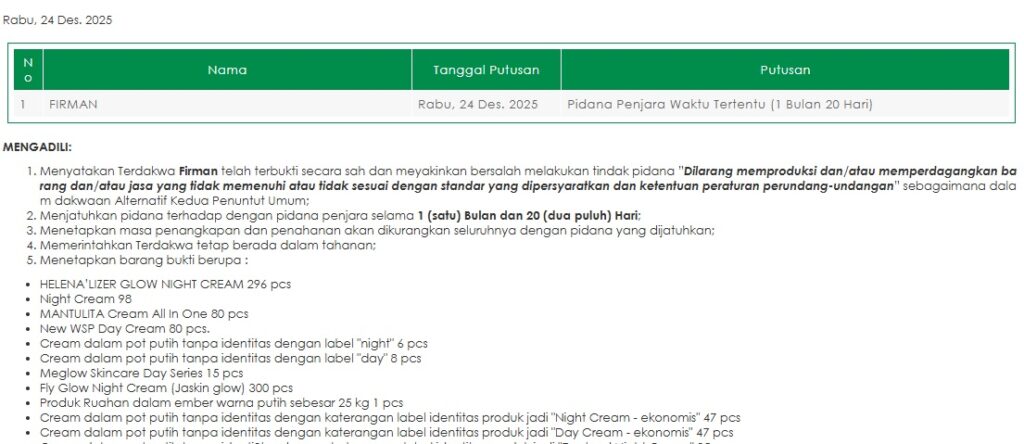 Produksi dan Edarkan Kosmetik Ilegal, Owner PT AKI hanya Divonis 1 Bulan 20 Hari | NEWS TV Indonesia