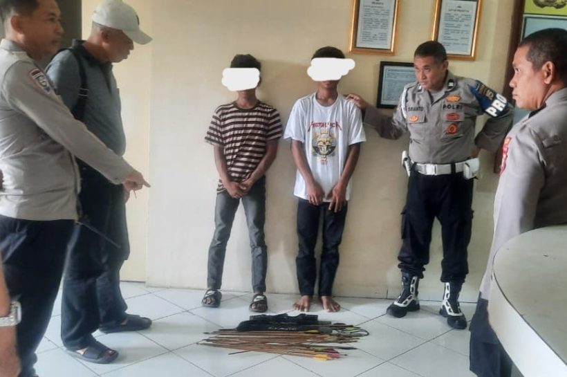 Polsek Tamalate Amankan Dua Remaja Kedapatan Bawa 22 Busur dan Ketapel
