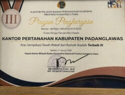 Kantor Pertanahan Kabupaten Padang Lawas Raih Penghargaan Nasional Sertipikasi Tanah Wakaf dan Rumah Ibadah Terbaik III