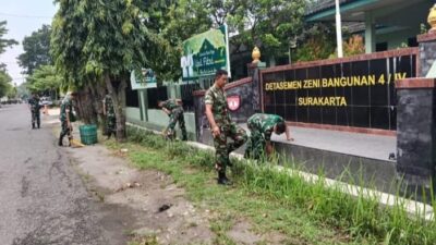 Hari Pertama Kerja, Prajurit Denzibang Surakarta Langsung Bersihkan Pangkalan