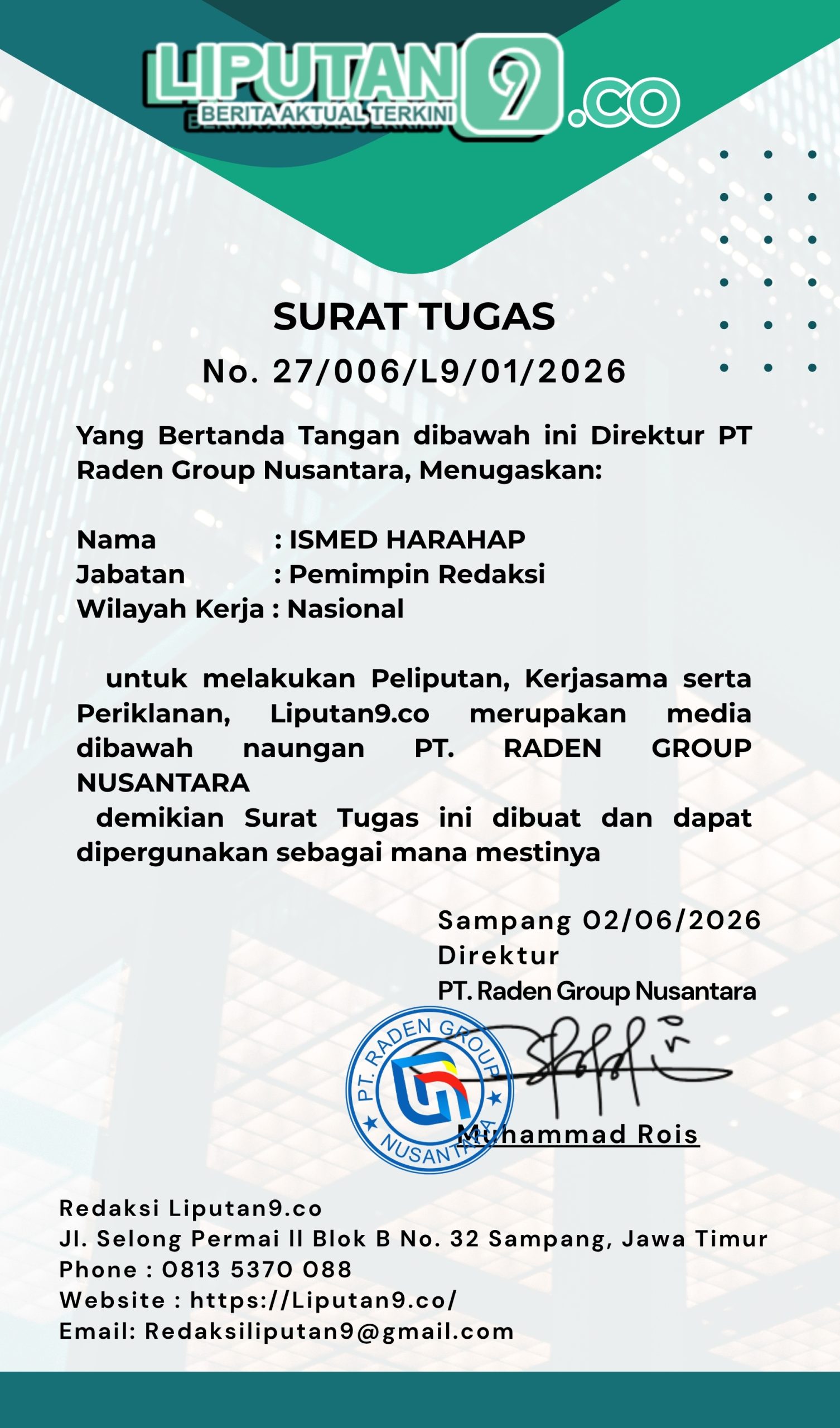 14 Media Dibawah Naungan PT Raden Grup Nusantara Liputan9.co adalah Salah Satu Diantaranya | Newstv Indonesia