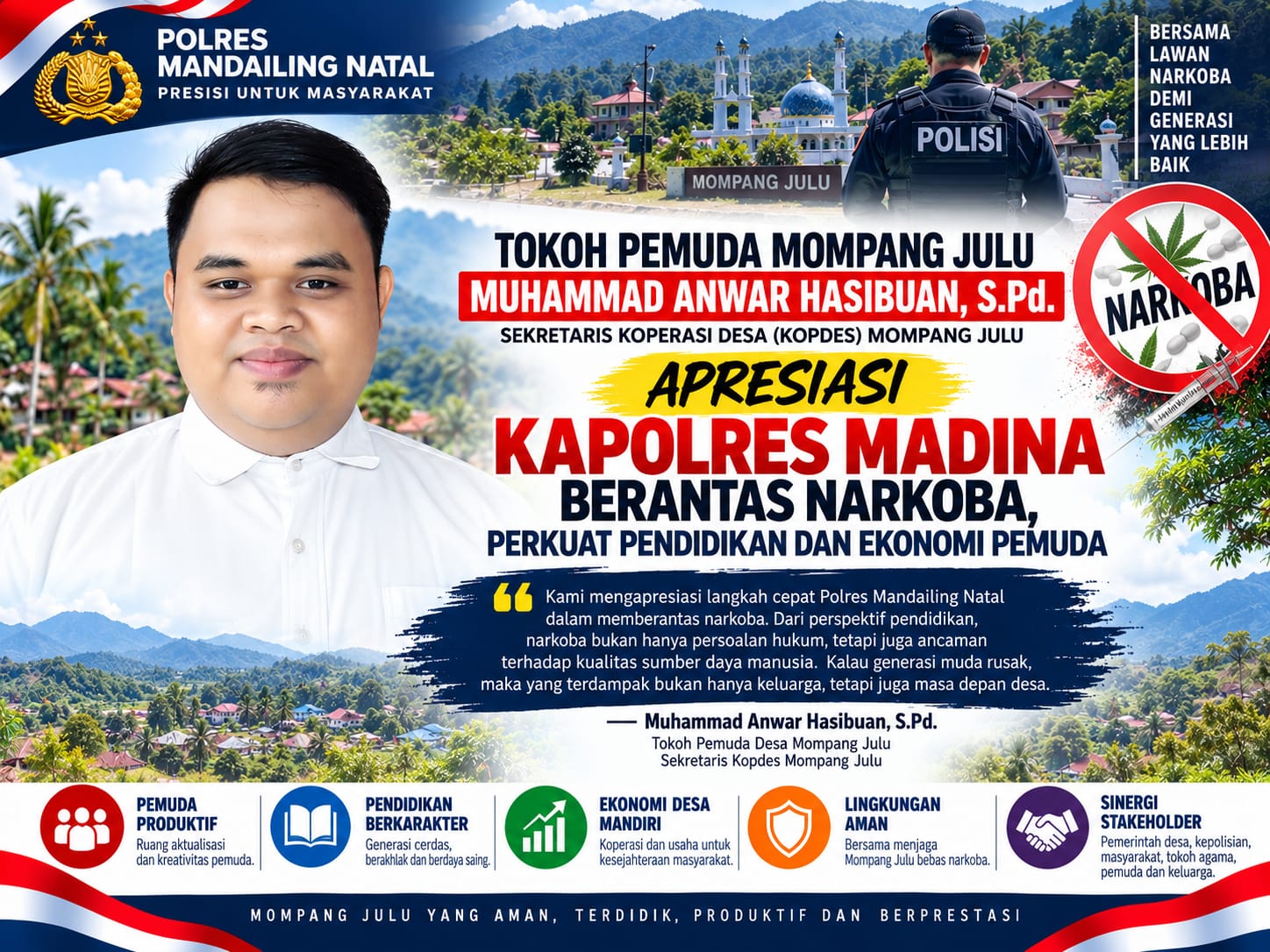 Tokoh Pemuda Mompang Julu M Anwar Hasibuan,SPd Apreseasi Kapolres Madina Berantas Narkoba, Perkuat Pendidikan dan Ekonomi Pemuda | Newstv Indonesia