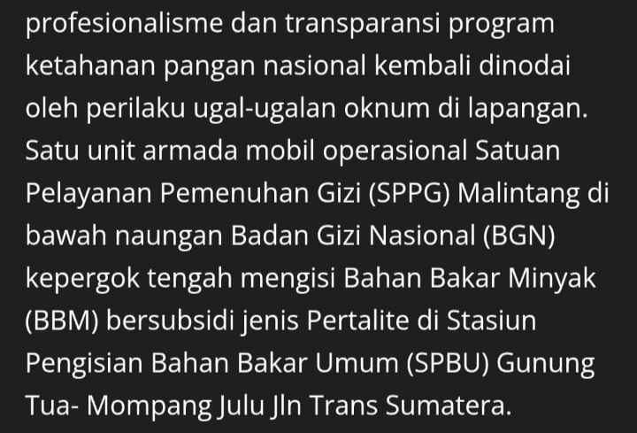 Tak Terima Diberitakan Ugalan ugalan Sopir SPPG Malintang Akan Buatkan Laporan ke Polres Madina Minta Agar Dibuktikan | Newstv Indonesia